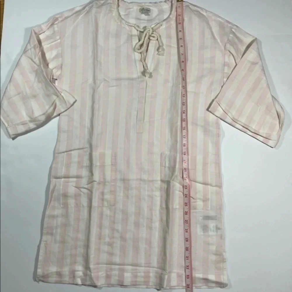J Crew Cotton Linen V Neck Beach Tunic Pink Stripes